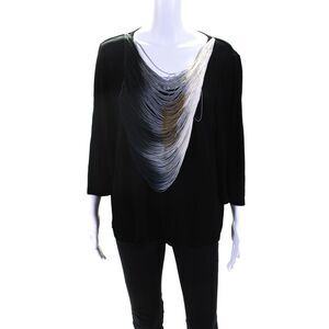 Stizzoli Womens Fringe Middle Detail Long Sleeves Blouse Black Size EUR 52